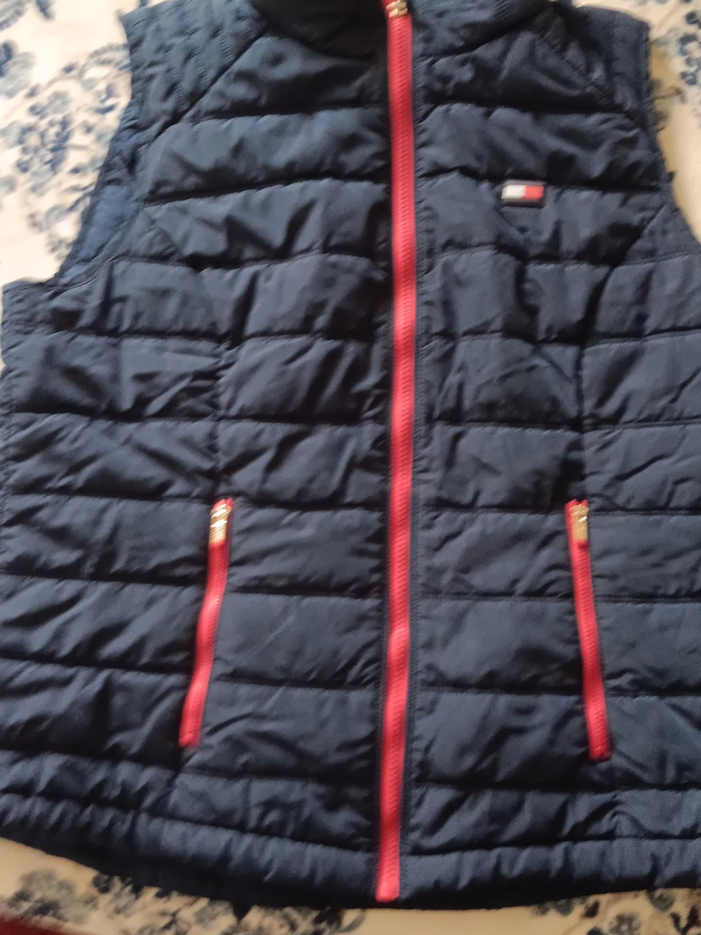 Tommy Hilfiger Navy Quilted Puffer Vest with Red Trim